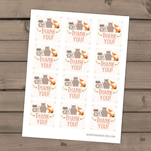 Woodland Thank you cards Baby shower thank you card Instant download Woodland animal baby shower Forest Gender PRINTABLE Digital 0010