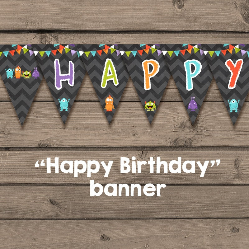 Monster birthday banner Monster Birthday Happy birthday banner Monster pennant banner Monster party Instant download PRINTABLE PDF 0058