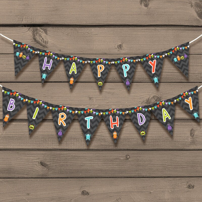 Monster birthday banner Monster Birthday Happy birthday banner Monster pennant banner Monster party Instant download PRINTABLE PDF 0058