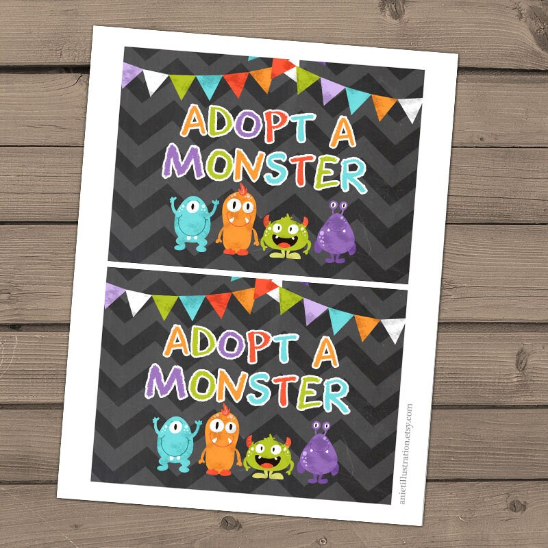 Adopt a Monster certificate and sign Monster Birthday Monster adoption certificate Monster Instant download PRINTABLE Digital PDF DIY 0058