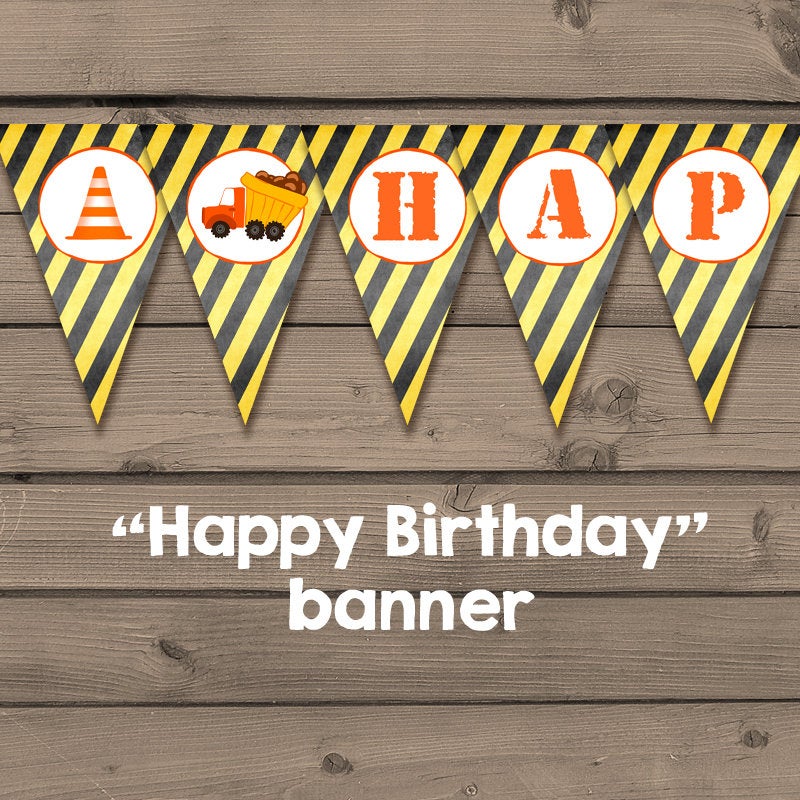 Happy Birthday banner Construction Party Construction Birthday Printable Construction Banner Truck Party Instant download PRINTABLE Digital