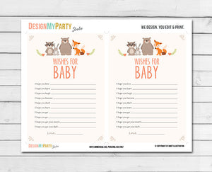 Woodland Baby Shower Baby Bucket List Game Cards Woodland Animals Forest Animals Raccoon Rabbit Bear Fox Printable Instant Download 0010