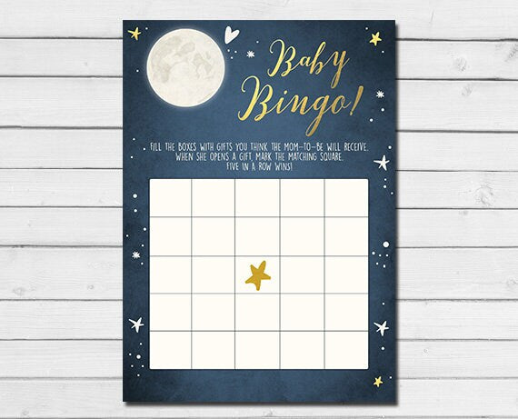 Baby Shower Love You To The Moon And Back Bingo Game Cards Boy Navy Blue Twinkle Twinkle Little Star Printable Instant Download 0017