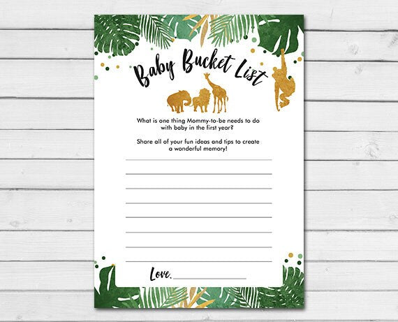 Safari Baby shower Baby Bucket List game Jungle Animals Gold Black Zoo Gender Neutral Instant download Shower Activity PRINTABLE 0016