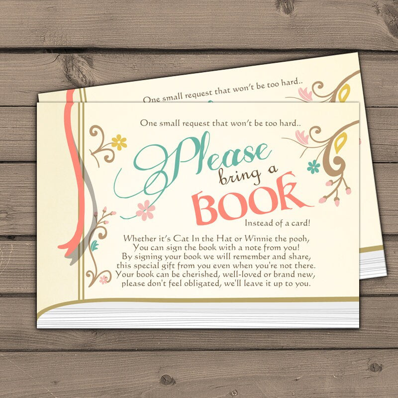 Baby Shower Bring a Book Card Storybook Baby Shower Vintage Gender neutral Book insert Book card Girl Yellow Creme Mint brown PRINTABLE 0023