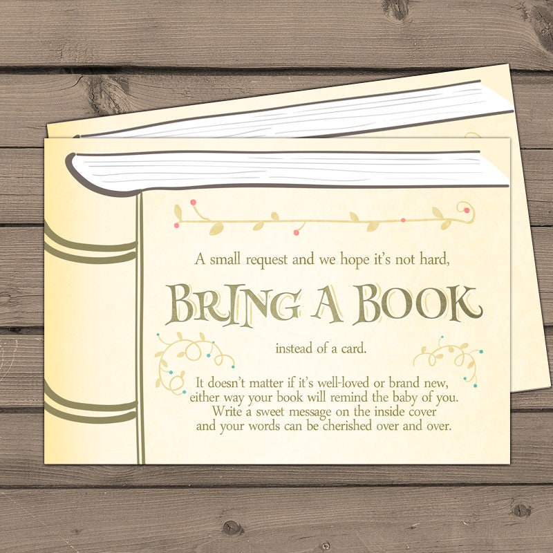 Baby Shower Bring a Book Card Storybook Baby Shower Vintage Gender neutral Book insert Book card Girl Yellow Creme Mint brown PRINTABLE 0023