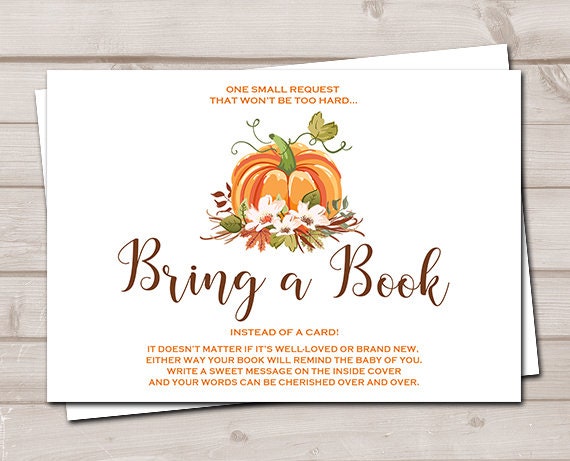 Rustic Pumpkin Baby Shower Bring a Book Rustic Gender Neutral White Autumn Fall Book Request Library Book insert Book card PRINTABLE 0049