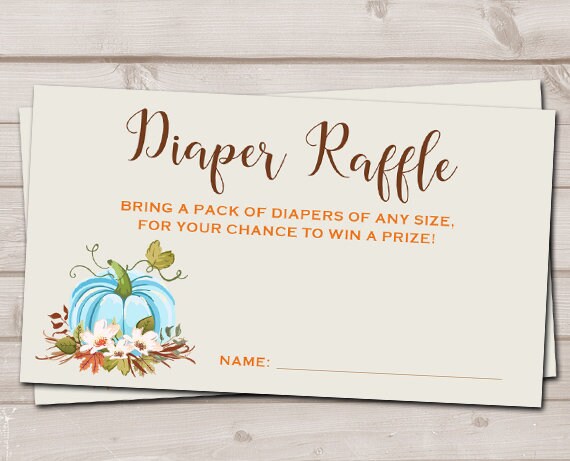 Baby Shower Diaper Raffle Card Little Pumpkin Boy Shower Blue Brown Autumn Fall Rustic Diaper Raffle Instant Download PRINTABLE 0049