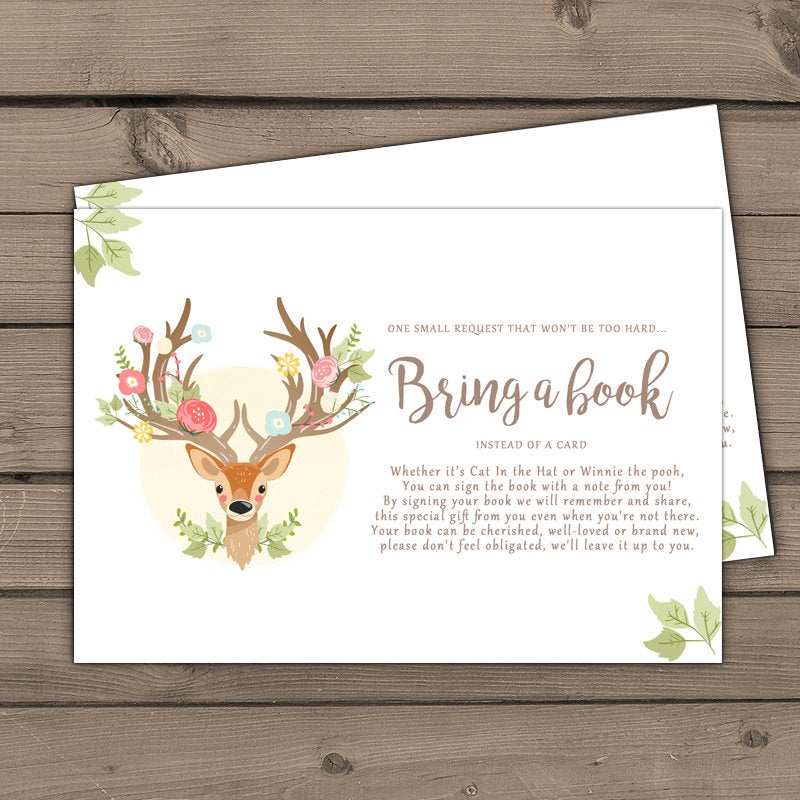 Oh Deer Baby shower Bring a book card Woodland Book insert Book card Gender neutral Little Deer Little Buck Hunting Book card PRINTABLE 0060