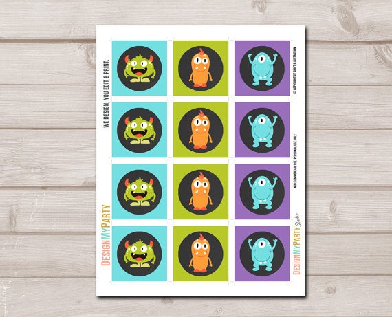 Little Monster Cupcake Toppers Favor Tags Monsters Birthday Party Decoration Boy Stickers Monsters Toppers download Digital PRINTABLE 0058