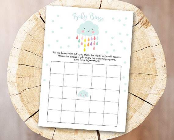 Baby Shower Cloud Bingo Game Cards Gender Neutral Shower activities Rain Drops Rain Cloud Sprinkle Games Printable Instant Download 0036