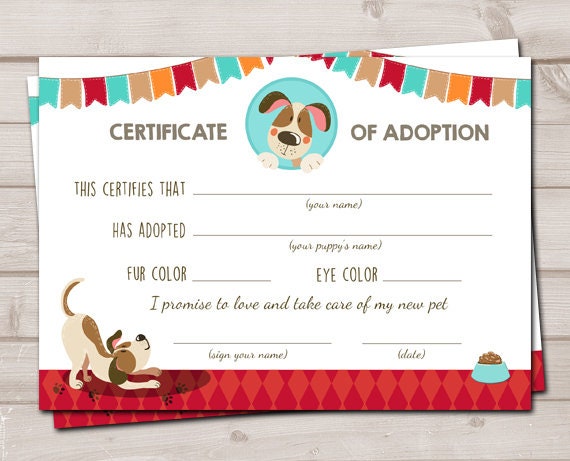 Pet Adoption Certificate Puppy Adoption Dog Birthday Pawty Puppy Party Vet Birthday Boy Puppy Decor Instant Download Digital PRINTABLE 0048