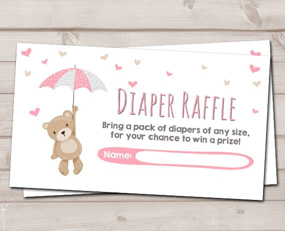 Baby shower Diaper raffle card Teddy bear Girl Baby shower game Teddy bear Diaper raffle ticket Teddy bear Pink Sprinkle DIY PRINTABLE 0025