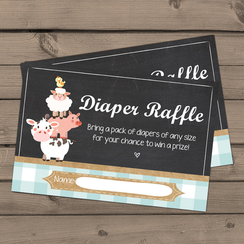 Baby Shower Diaper Raffle Card Farm Baby Shower Game Farm Theme Diaper Raffle Ticket Country Chalkboard Blue Boy Baby Shower PRINTABLE 0064