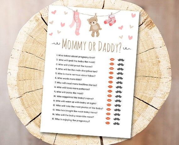 Teddy Bear Baby Shower Who Said He Said She Said Game Mommy or Daddy Game Digital Printable Baby Game Shower Activities DIY Printable 0025