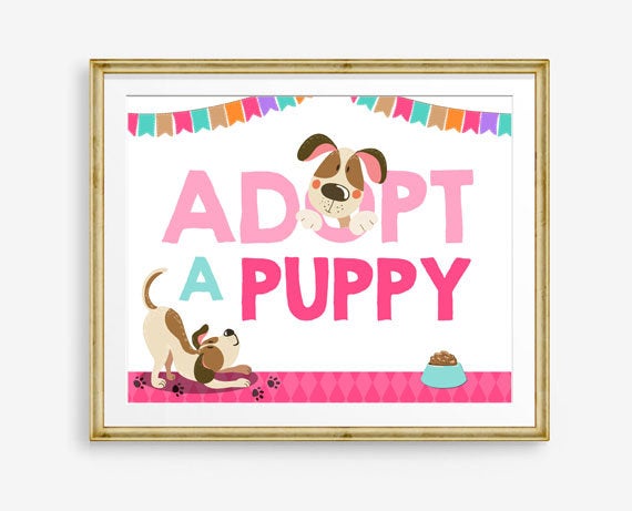 Adopt A Puppy Sign Table Decor Dog Birthday Party Puppy Adoption Girl Pink Vet Instant Download Paw-ty Puppy Party PRINTABLE 0048