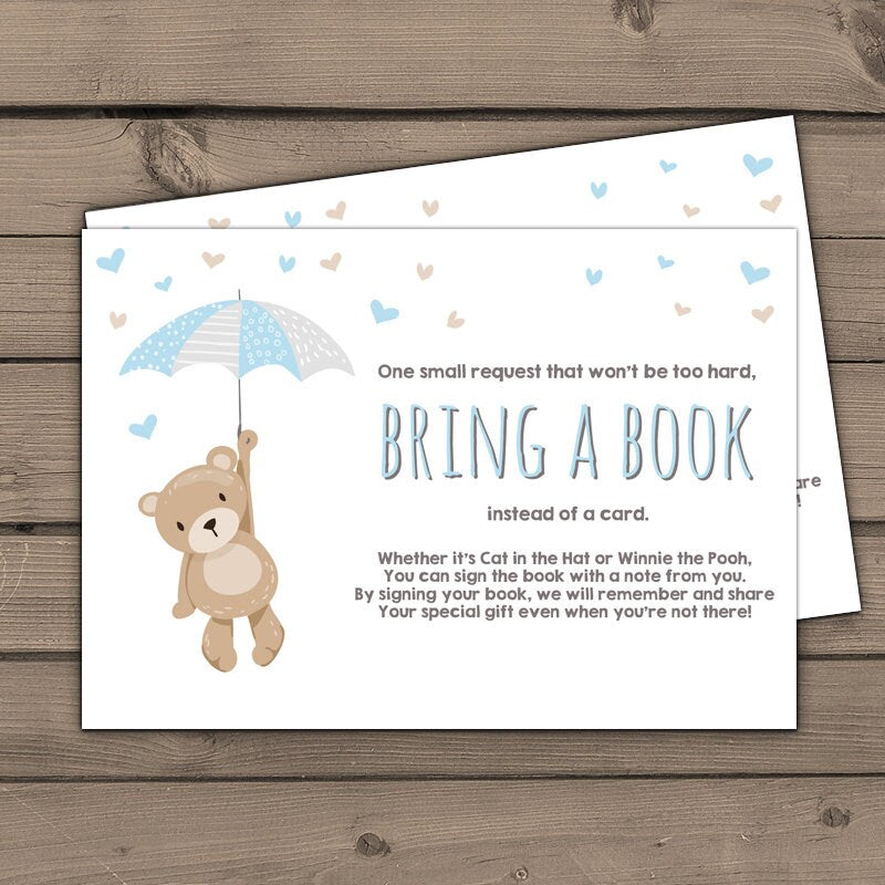 Baby shower Bring a book card Teddy bear Boy Baby shower Teddy bear Book insert Book card Teddy bear Bring a book Baby Blue PRINTABLE 0025