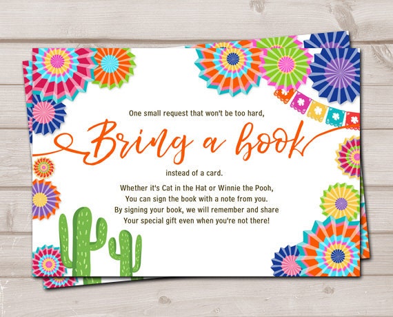 Baby Shower Bring a Book Card Fiesta Baby Shower Fiesta Bring a Book Fiesta Shower Mexican Cactus Book Insert Book card PRINTABLE 0236