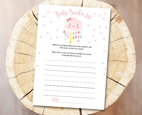 Cloud Baby Shower Baby Bucket List Game Card Raindrops Rain Drops Pink Download Printable Baby Game Shower Activities DIY Printable 0036