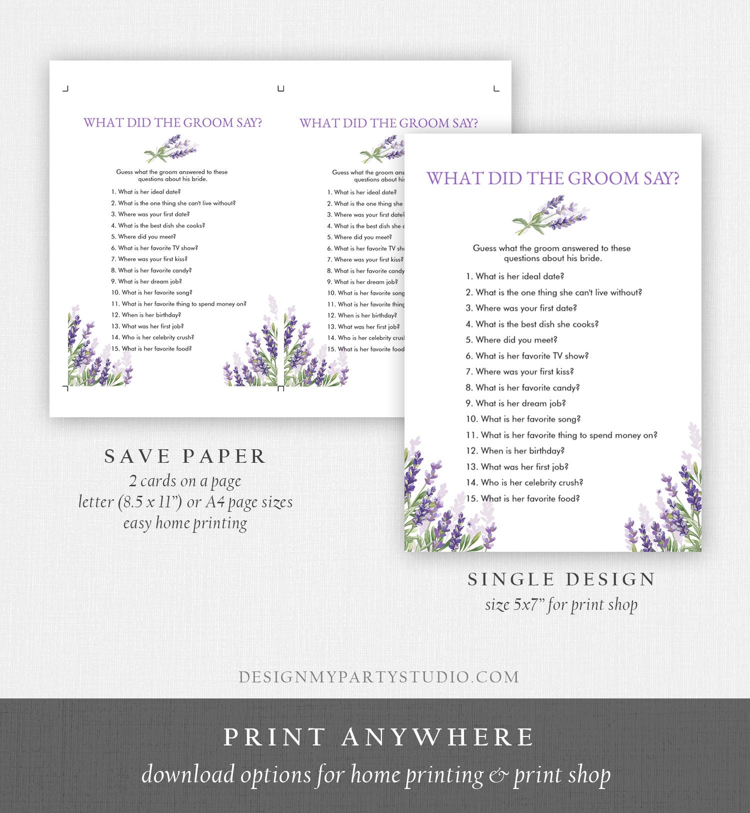 Who Knows the Bride Best Bridal Shower Game Wedding Shower Activity Lavender Rustic Editable Game Template Instant Download PRINTABLE 0206