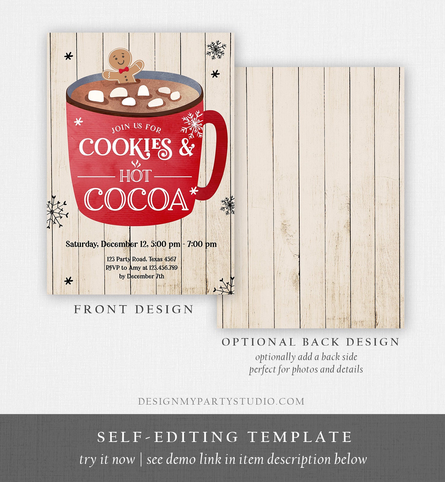 Editable Cookies and Cocoa Invitation Hot Cocoa Party Invitation Cookies and Milk Birthday Christmas Download Printable Template Corjl 0262