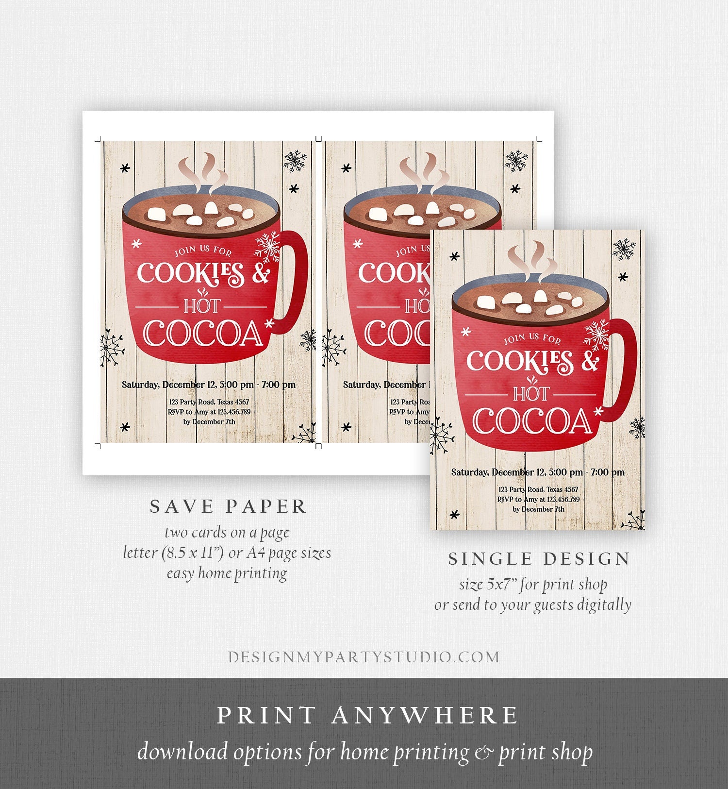 Editable Cookies and Cocoa Invitation Hot Cocoa Party Invitation Cookies and Milk Birthday Christmas Download Printable Template Corjl 0262