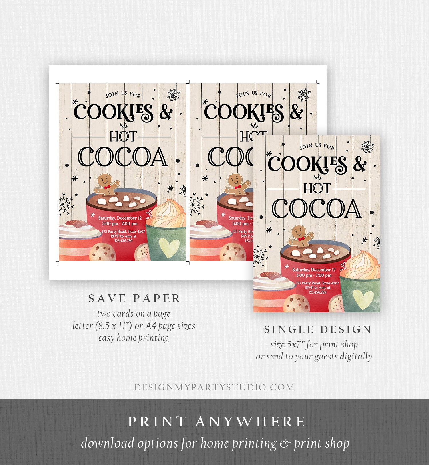 Editable Cookies and Cocoa Invitation Hot Cocoa Party Invite Hot Chocolate Birthday Cocoa Bar Xmas Download Printable Template Corjl 0262