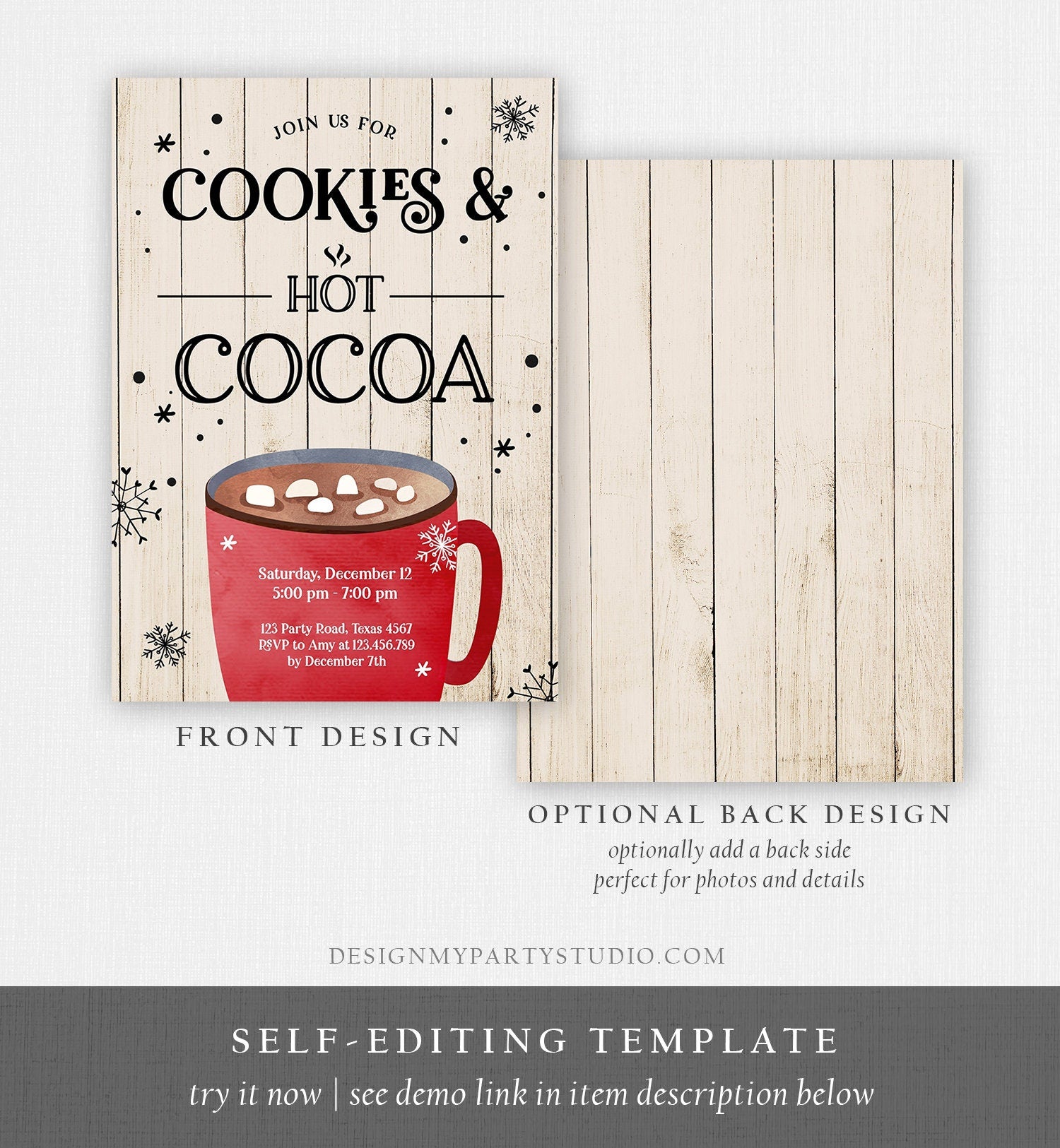 Editable Cookies and Cocoa Invitation Hot Cocoa Party Invitation Cookies and Milk Birthday Christmas Download Printable Template Corjl 0262