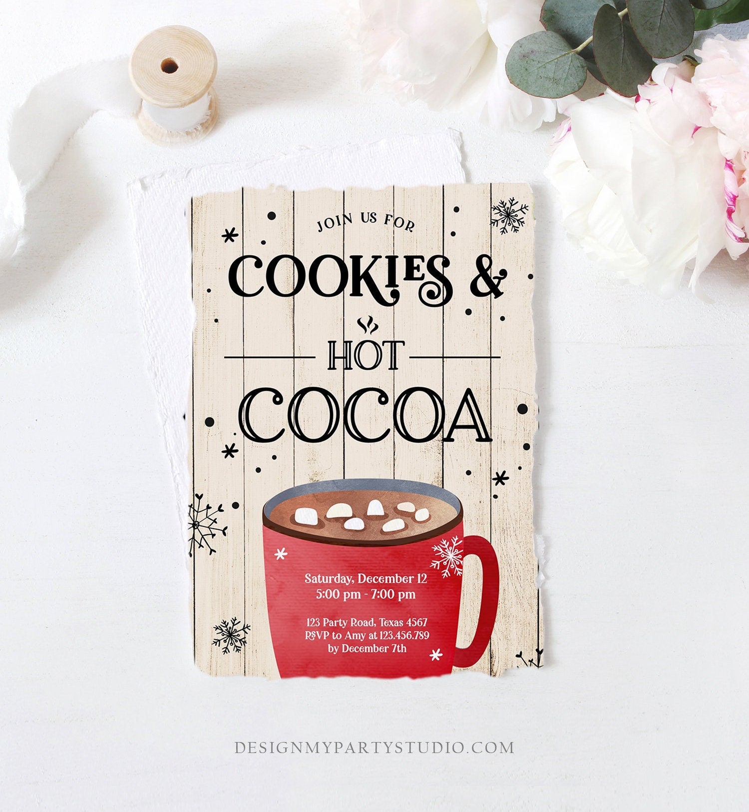 Editable Cookies and Cocoa Invitation Hot Cocoa Party Invitation Cookies and Milk Birthday Christmas Download Printable Template Corjl 0262