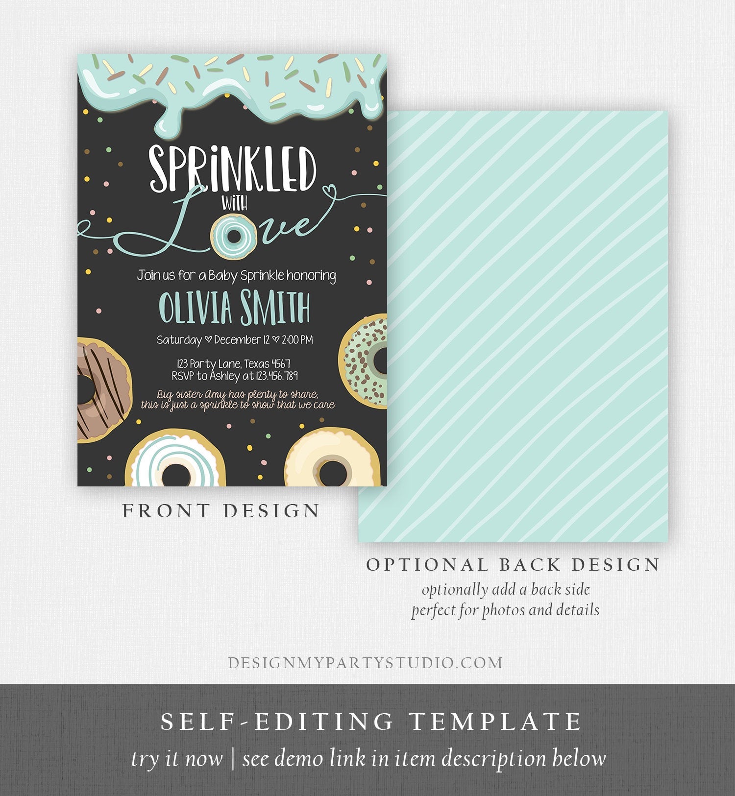 Editable Donut Sprinkled With Love Baby Shower Invitation Sprinkle Donut Diapers Coed Boy Blue Pastel Download Printable Corj Template 0320