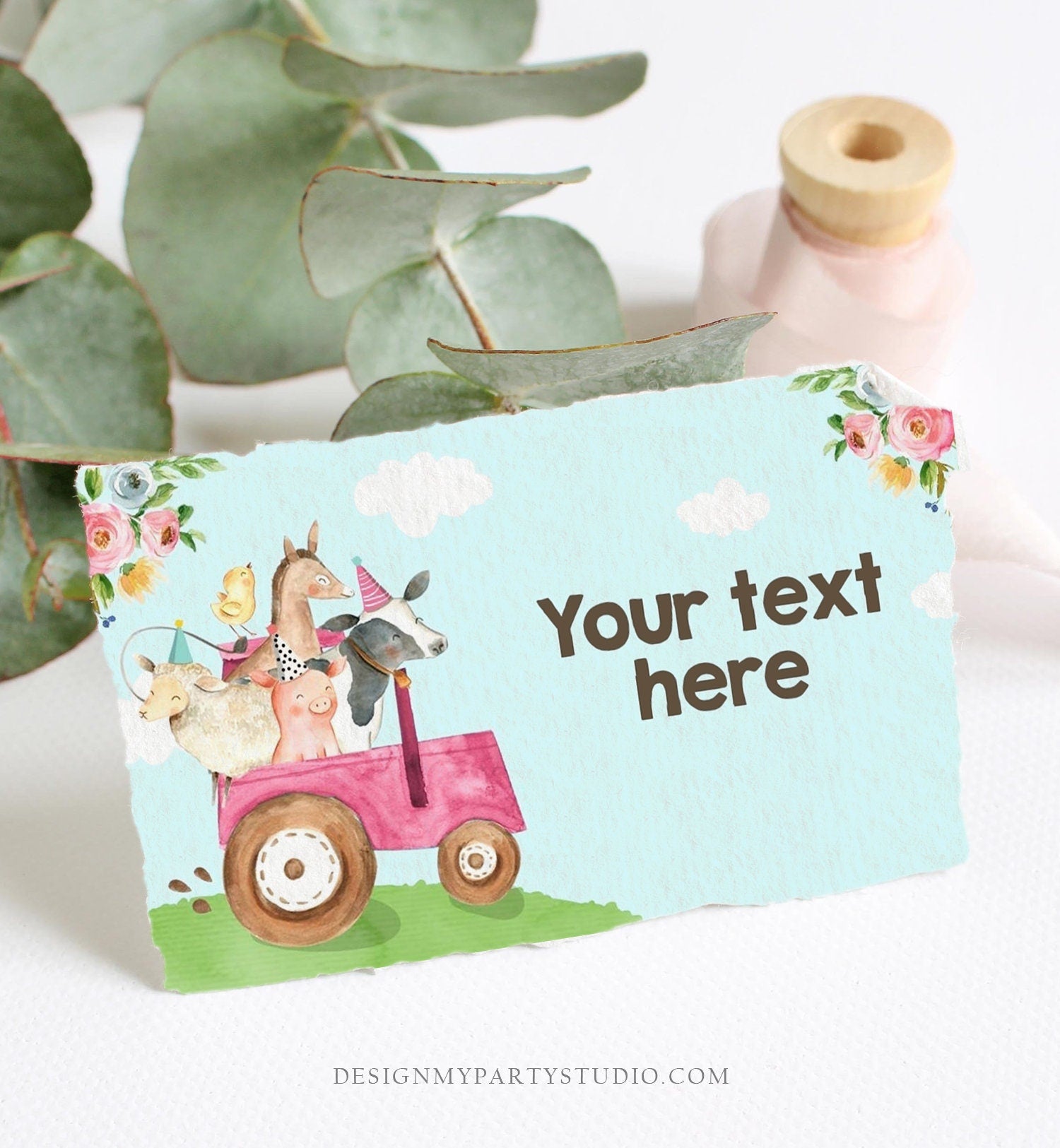 Editable Farm Animals Food Labels Barnyard Birthday Food Cards Tent Card Pink Farm Girl Shower Buffer Label Tent Card Template Corjl 0155