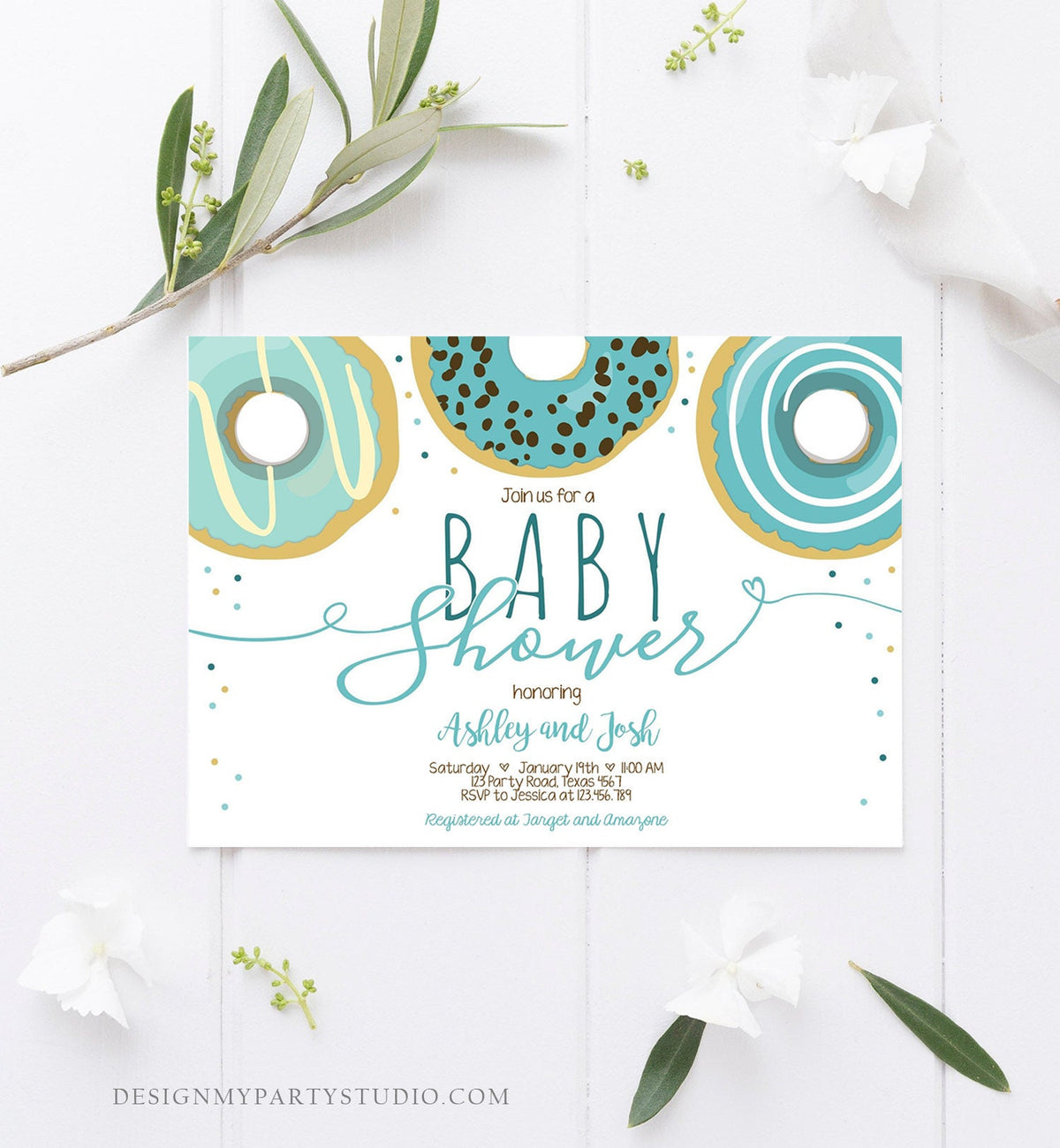 Editable Donut Baby Shower Invitation Sprinkle Sprinkled With Love Donut Diapers Coed Boy Blue Pastel Download Printable Corj Template 0050