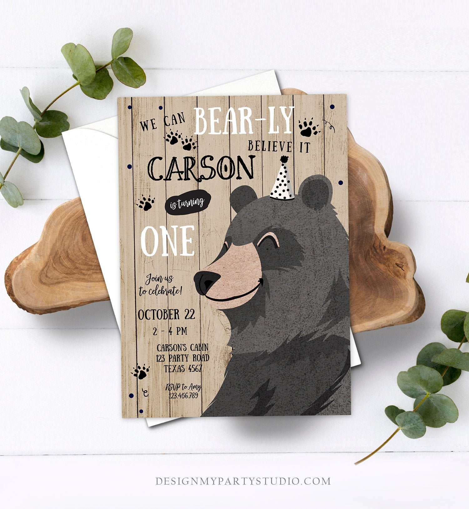 Editable Bear Birthday Invitation Boy Black Bear Invitation Little Cub Woodland Camping Party Printable Invite Template Digital Corjl 0266