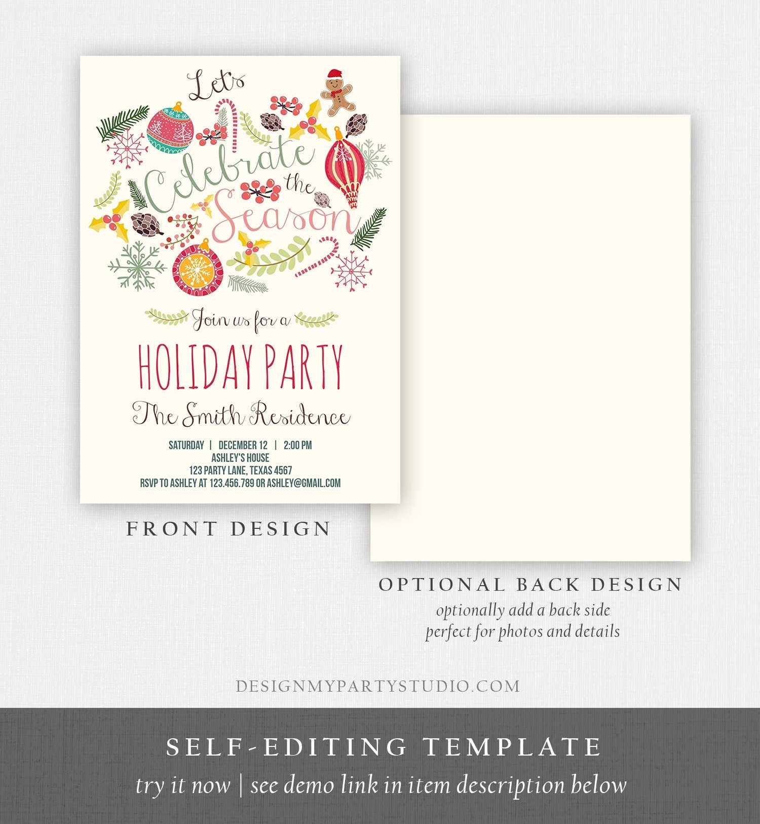 Editable Holiday Party Invitation Christmas Party Invite Cookie Party Tis The Season Winter Party Gingerbread Printable Template Corjl 0270