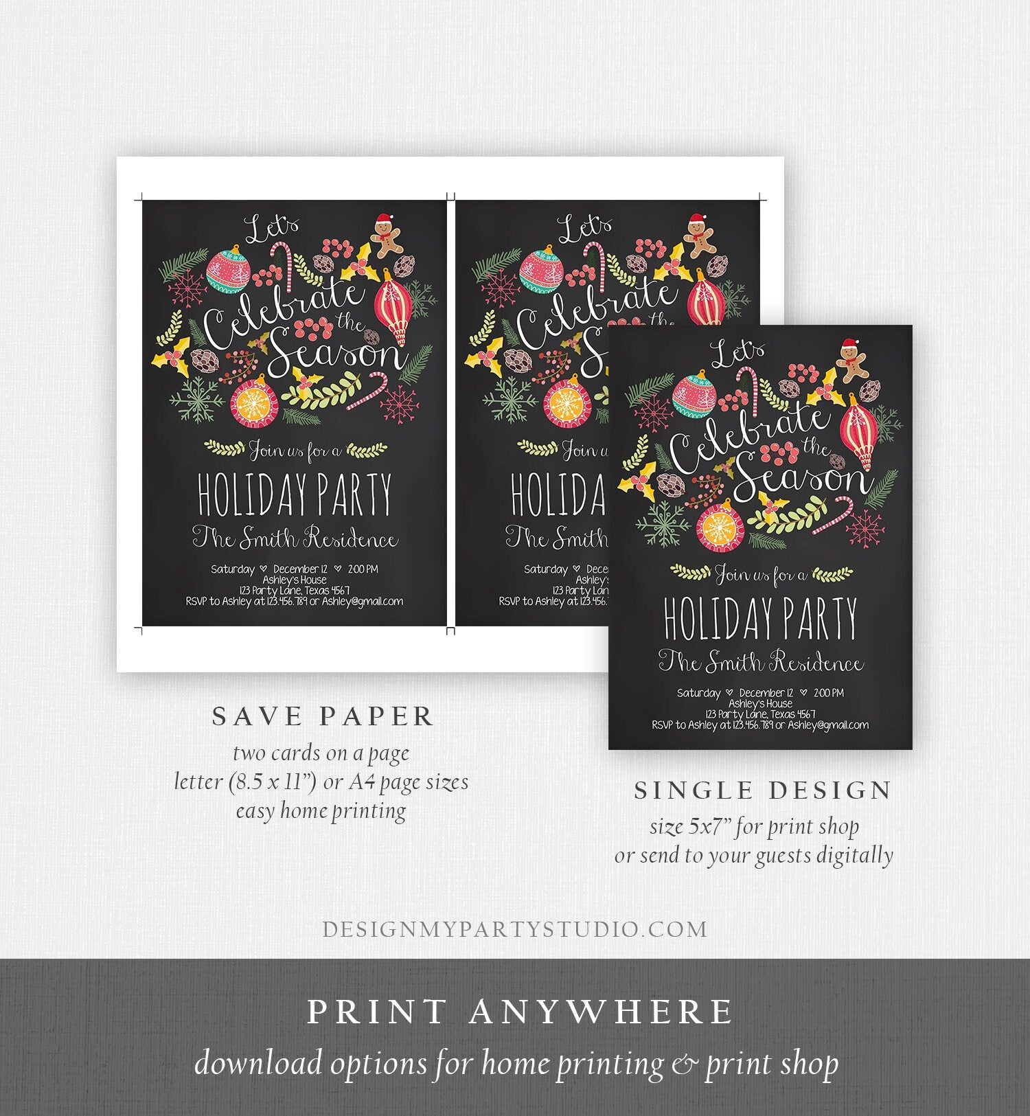 Editable Holiday Party Invitation Christmas Party Invite Cookie Party Tis The Season Winter Party Gingerbread Printable Template Corjl 0270