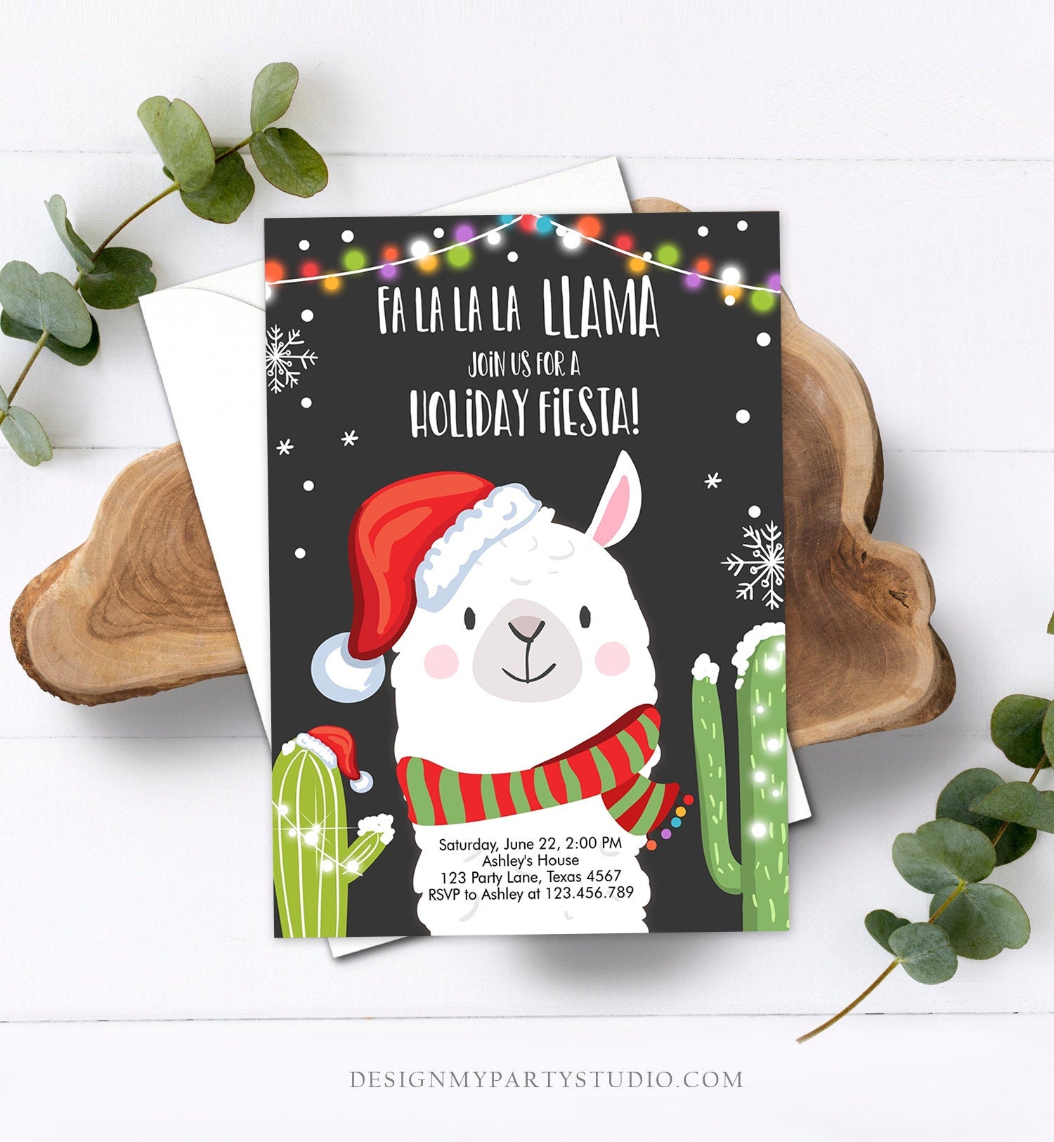 Editable Llama Christmas Party Invitation Cactus Mexican Holiday Fiesta Xmas Fa La La Sweater Party Download Printable Corjl Template 0273