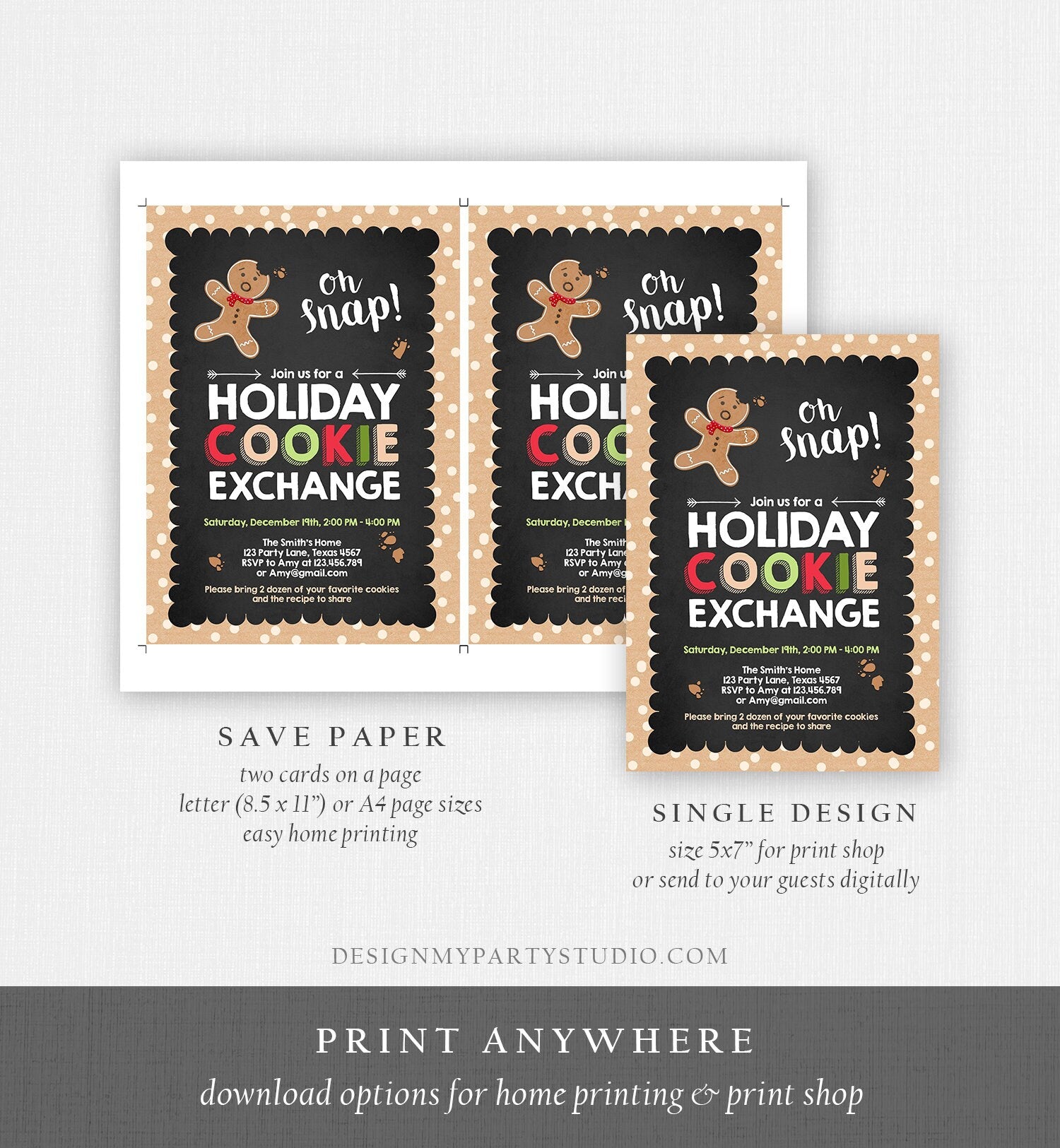 Editable Christmas Cookie Exchange Invitation Christmas Party Invite Cookie Party Gingerbread Download Printable Invite Template Corjl 0111