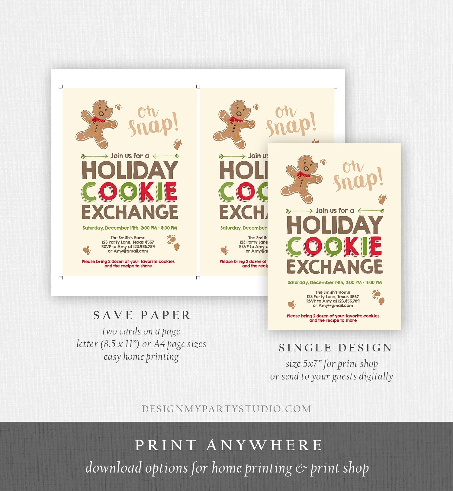 Editable Christmas Cookie Exchange Invitation Christmas Party Invite Cookie Party Gingerbread Download Printable Template Corjl 0111