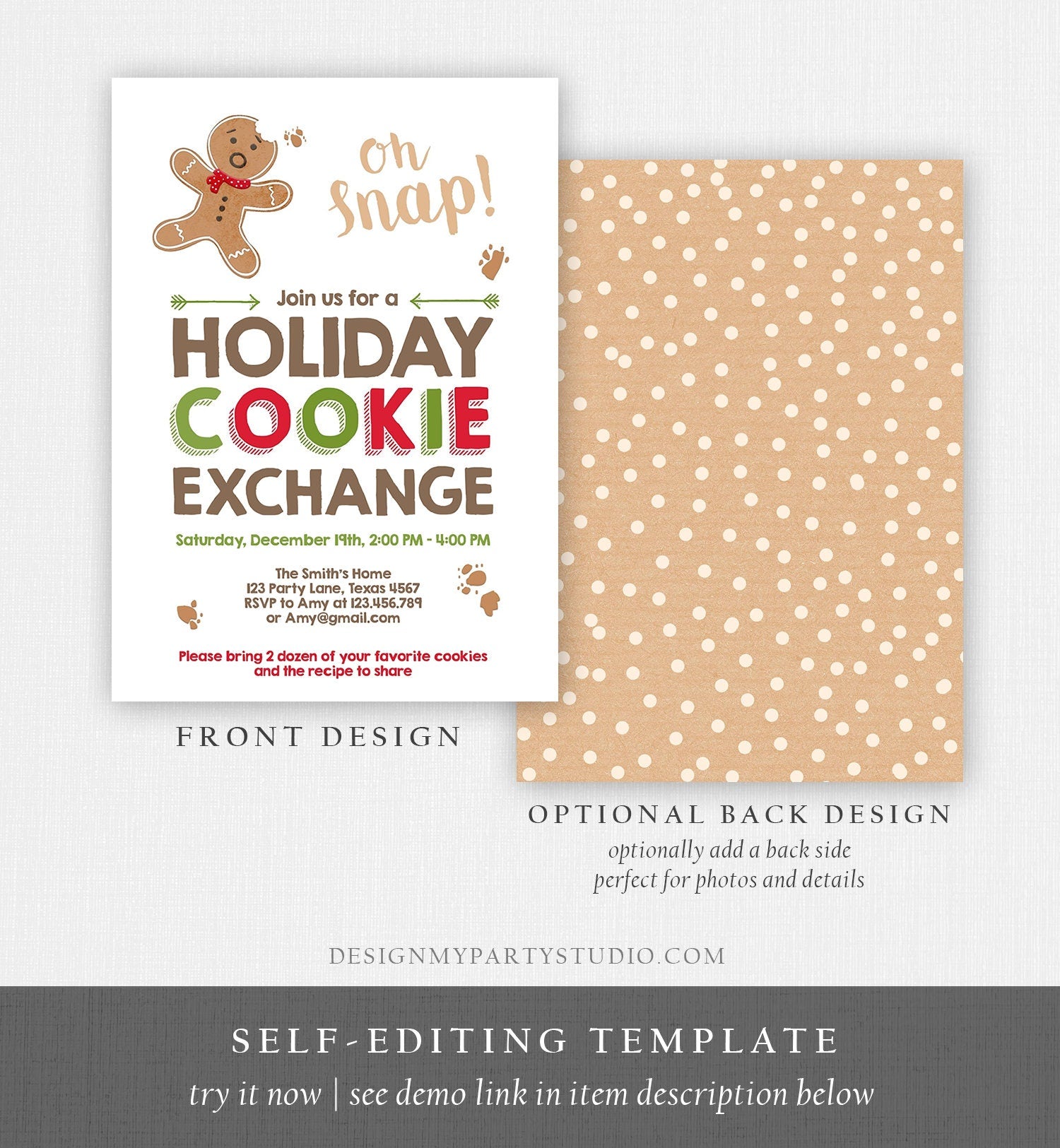 Editable Christmas Cookie Exchange Invitation Christmas Party Invite Cookie Party Gingerbread Download Printable Template Corjl 0111