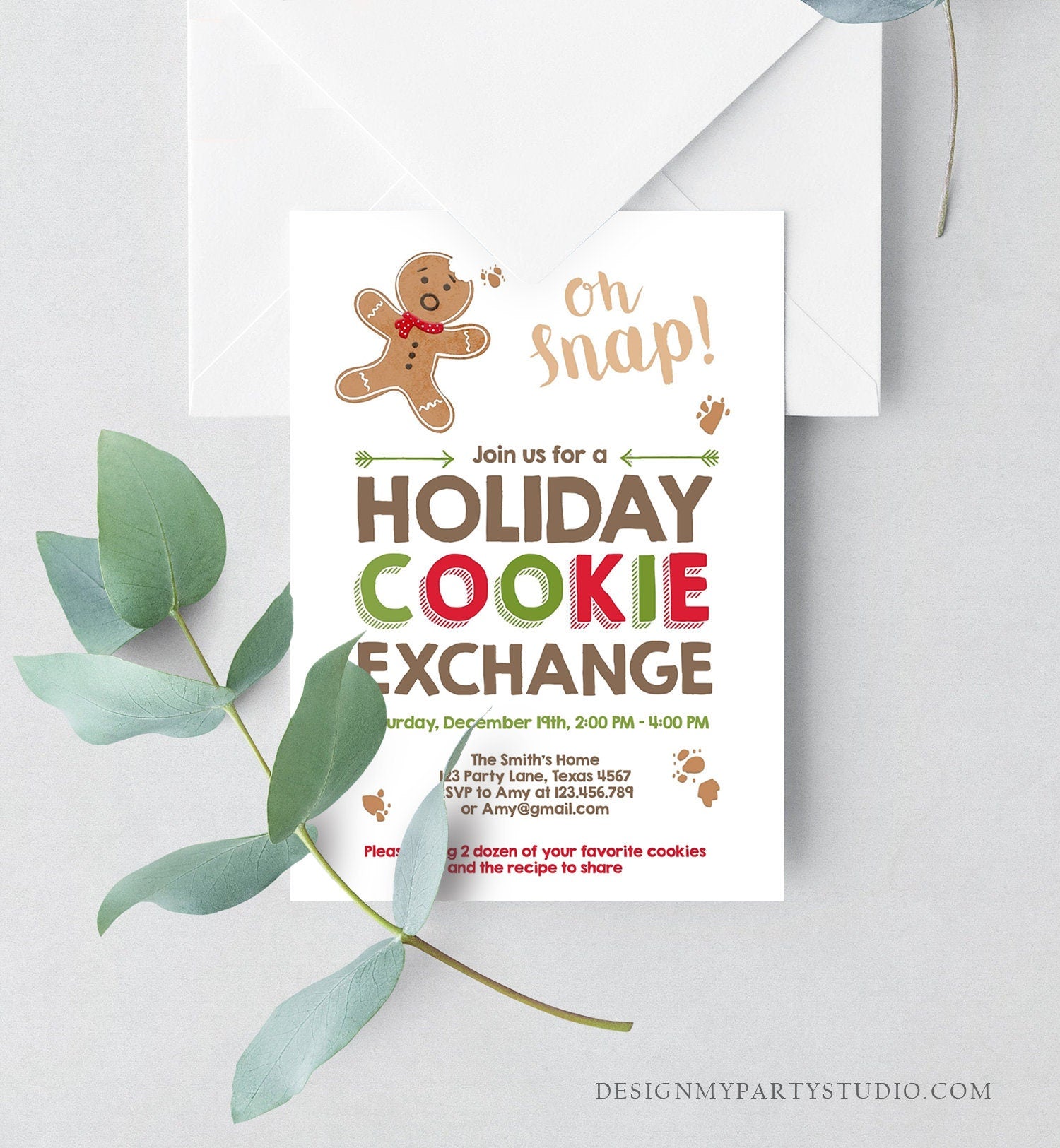 Editable Christmas Cookie Exchange Invitation Christmas Party Invite Cookie Party Gingerbread Download Printable Template Corjl 0111