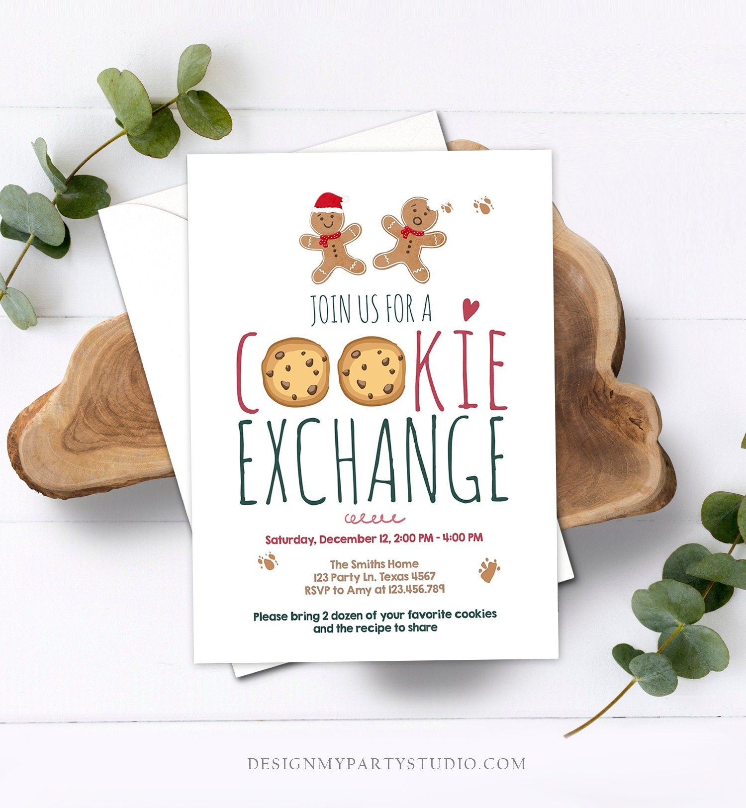 Editable Holiday Cookie Exchange Invitation Christmas Party Invitation Cookie Party Gingerbread Download Printable Template Corjl 0111