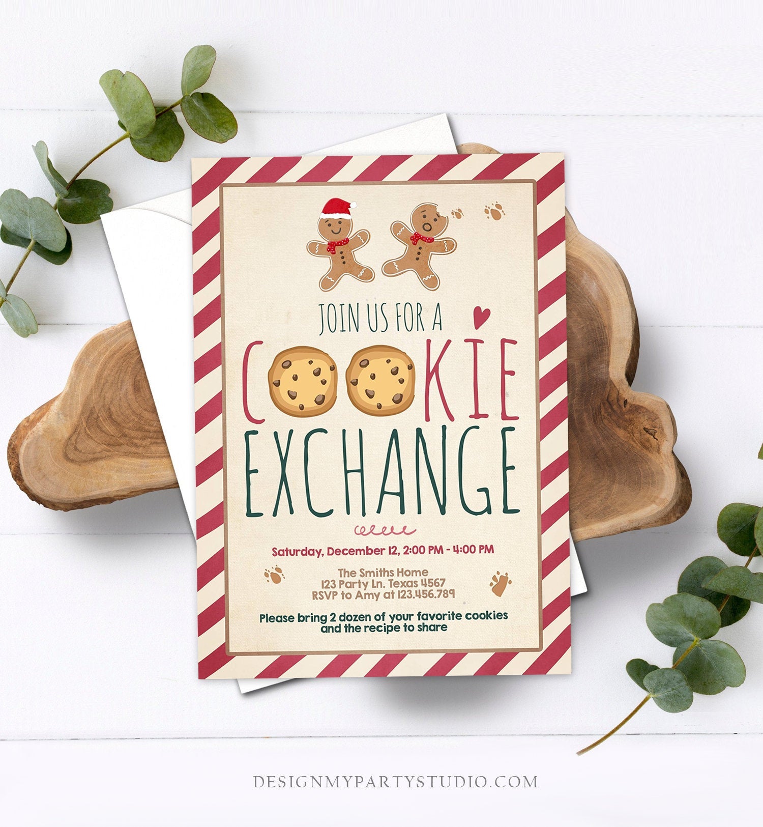 Editable Cookie Exchange Party Invitation Christmas Party Invitation Cookie Party Gingerbread Xmas Download Printable Template Corjl 0111