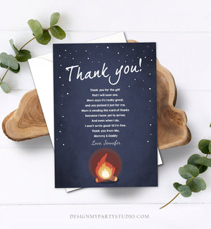 Editable Thank You Card Movie Night Outdoor Campfire Camping Under the Stars Blue Sky Midnight Fire Printable Corjl Template Digital 0268