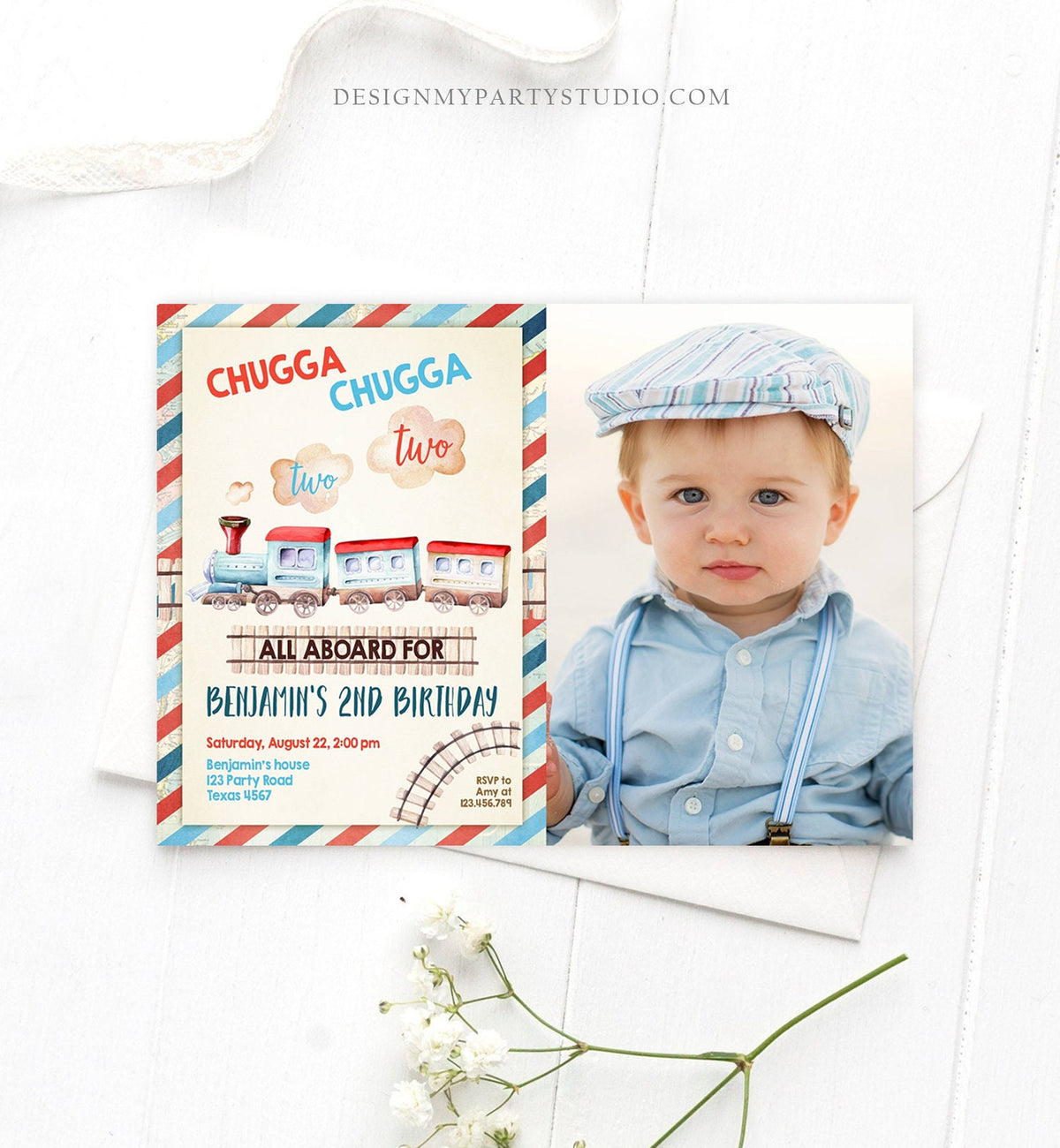 Editable Chugga Chugga Two Two Train Birthday Invitation Vintage Choo Choo Train Party Train Birthday Download Printable Template Corjl 0149