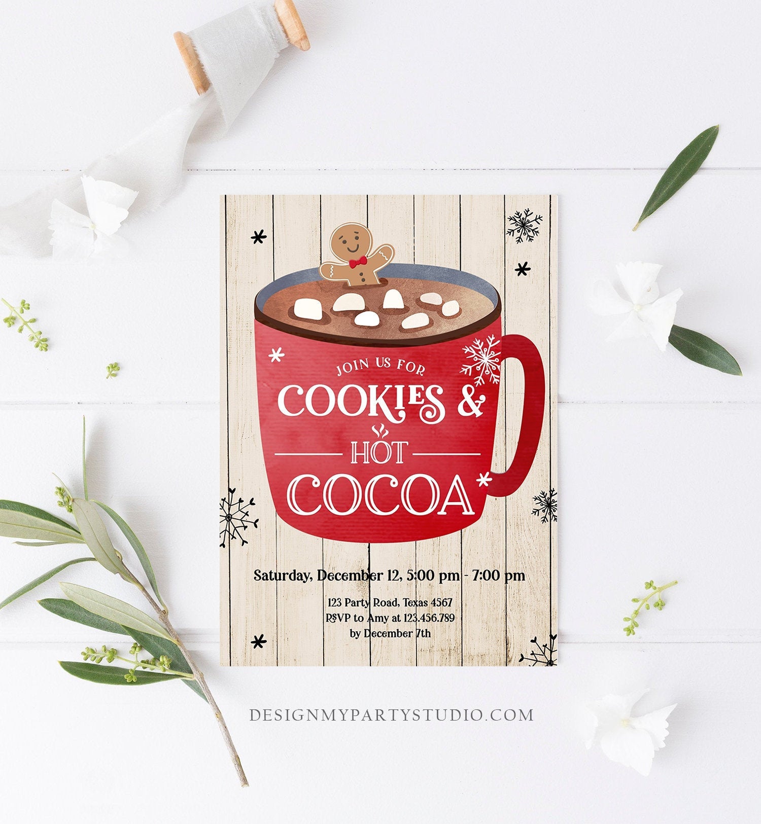 Editable Cookies and Cocoa Invitation Hot Cocoa Party Invitation Cookies and Milk Birthday Christmas Download Printable Template Corjl 0262