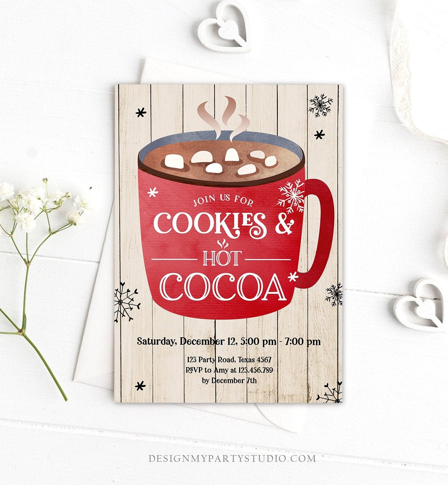 Editable Cookies and Cocoa Invitation Hot Cocoa Party Invitation Cookies and Milk Birthday Christmas Download Printable Template Corjl 0262