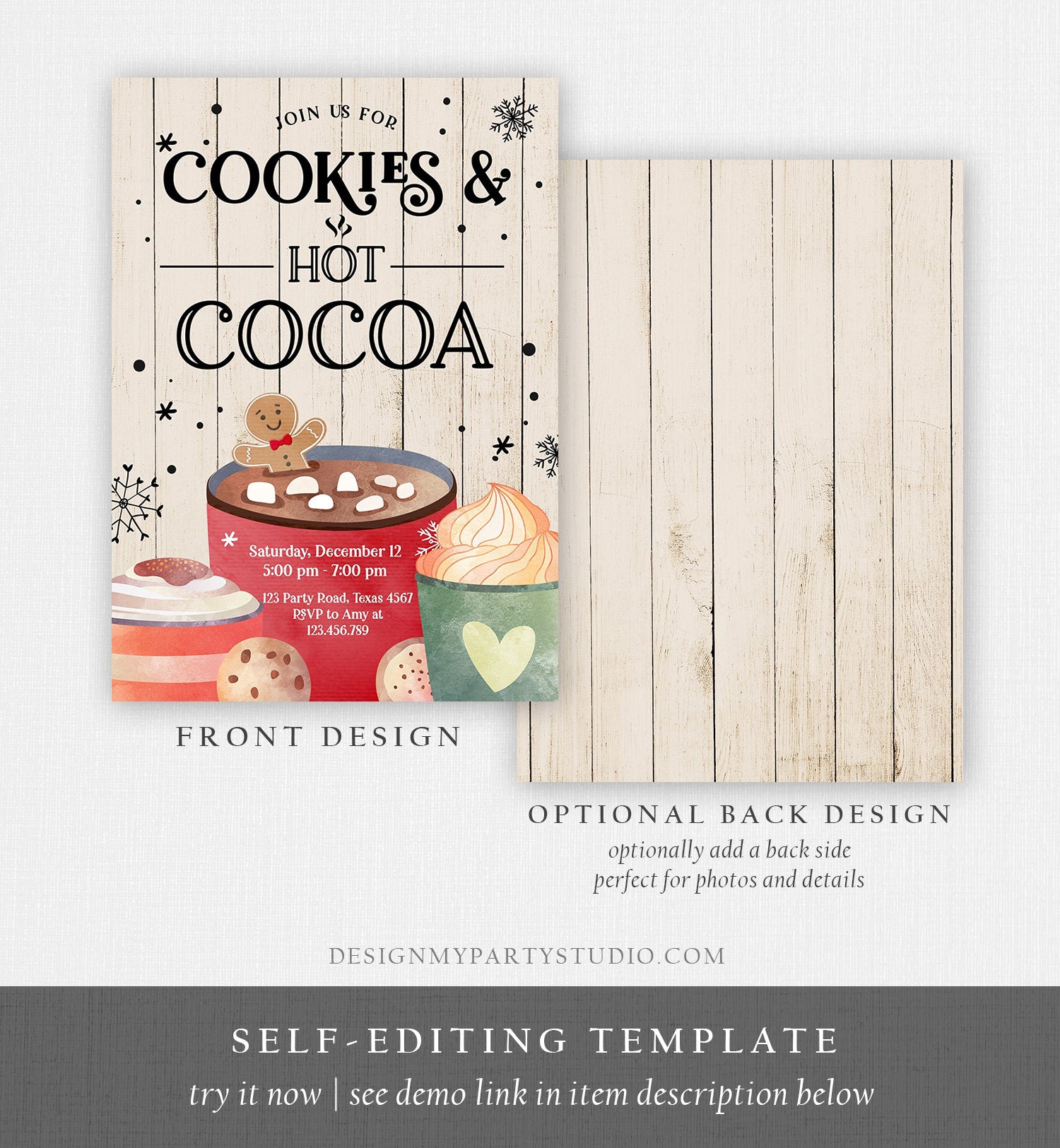 Editable Cookies and Cocoa Invitation Hot Cocoa Party Invite Hot Chocolate Birthday Cocoa Bar Xmas Download Printable Template Corjl 0262