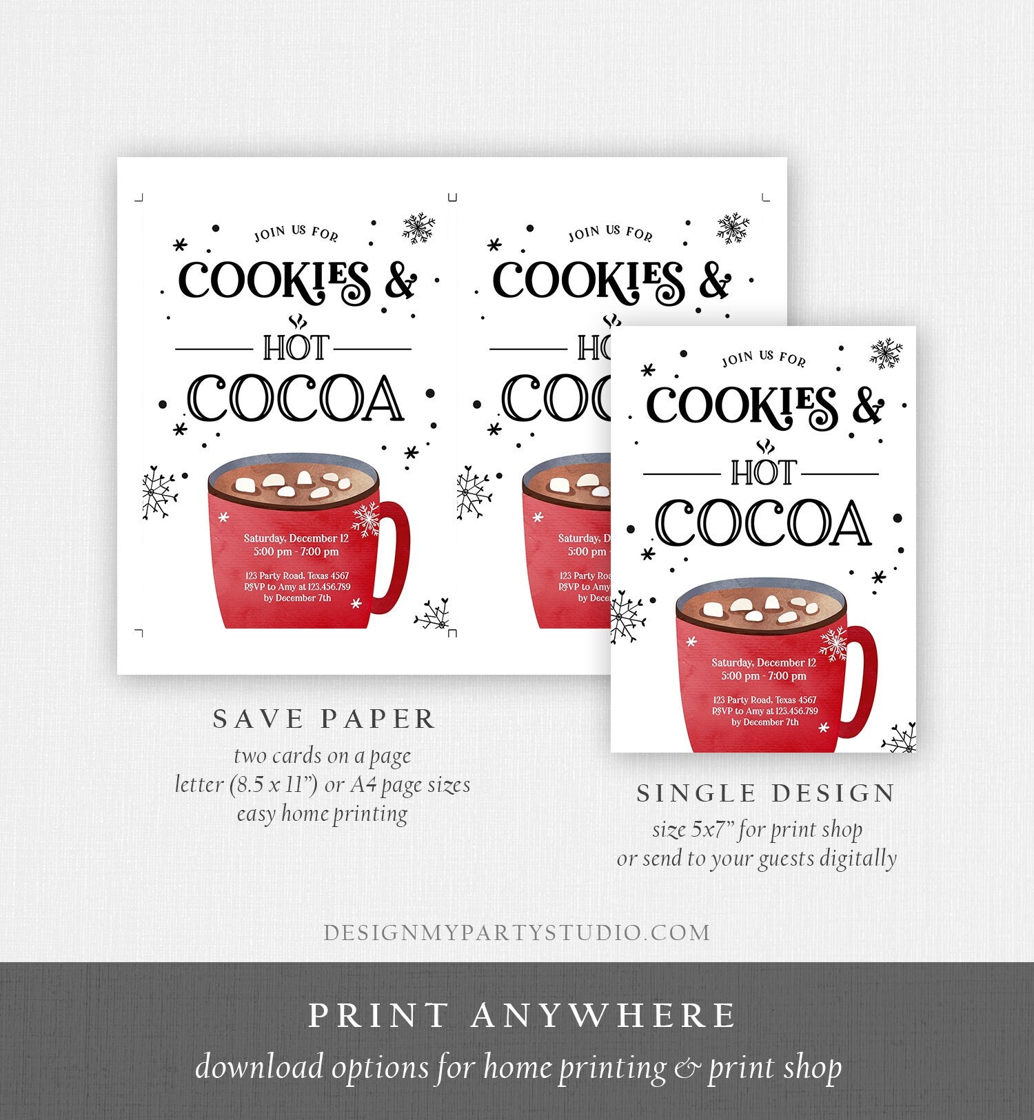 Editable Cookies and Cocoa Invitation Hot Cocoa Party Invitation Cookies and Milk Birthday Christmas Download Printable Template Corjl 0262