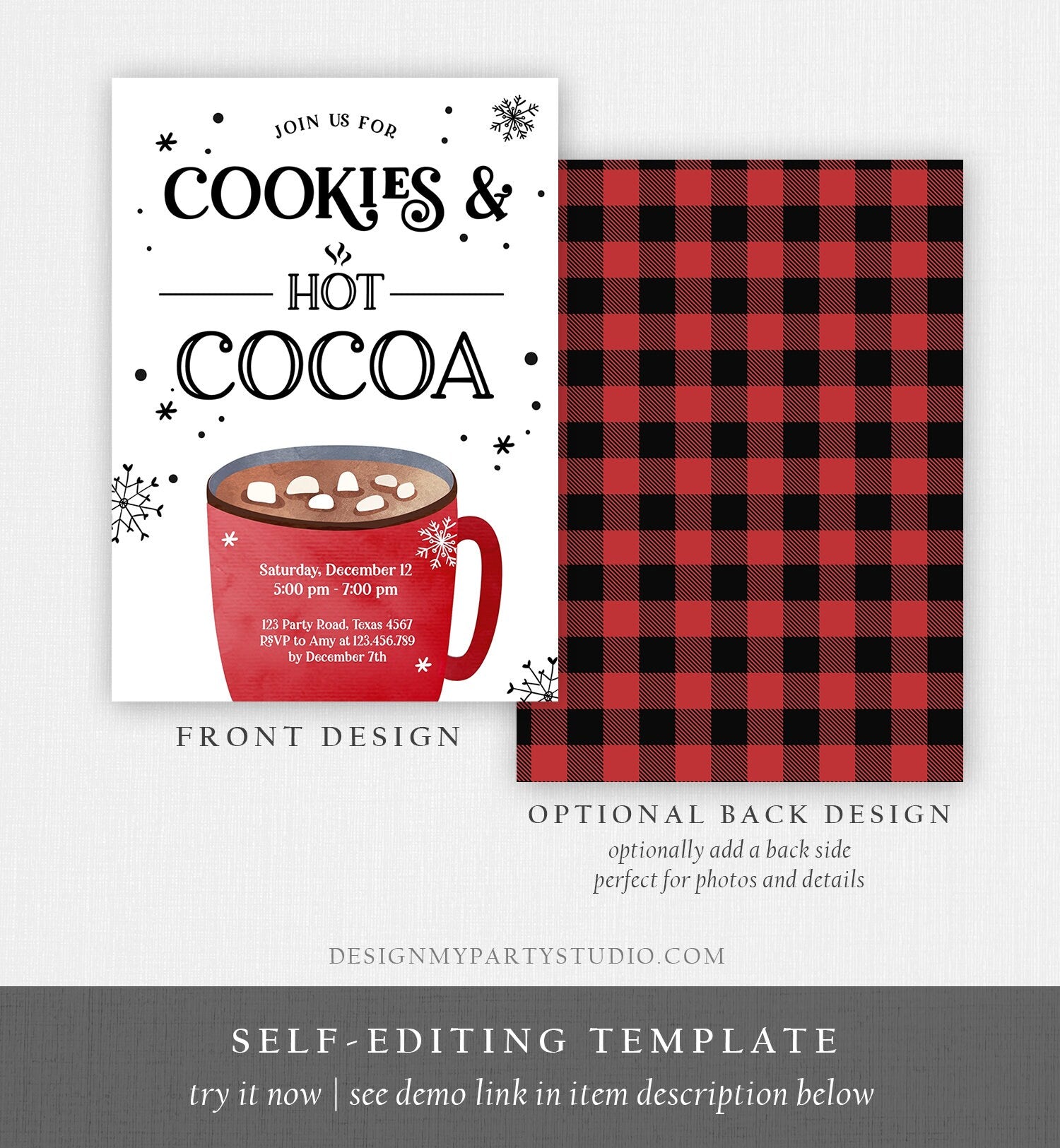 Editable Cookies and Cocoa Invitation Hot Cocoa Party Invitation Cookies and Milk Birthday Christmas Download Printable Template Corjl 0262