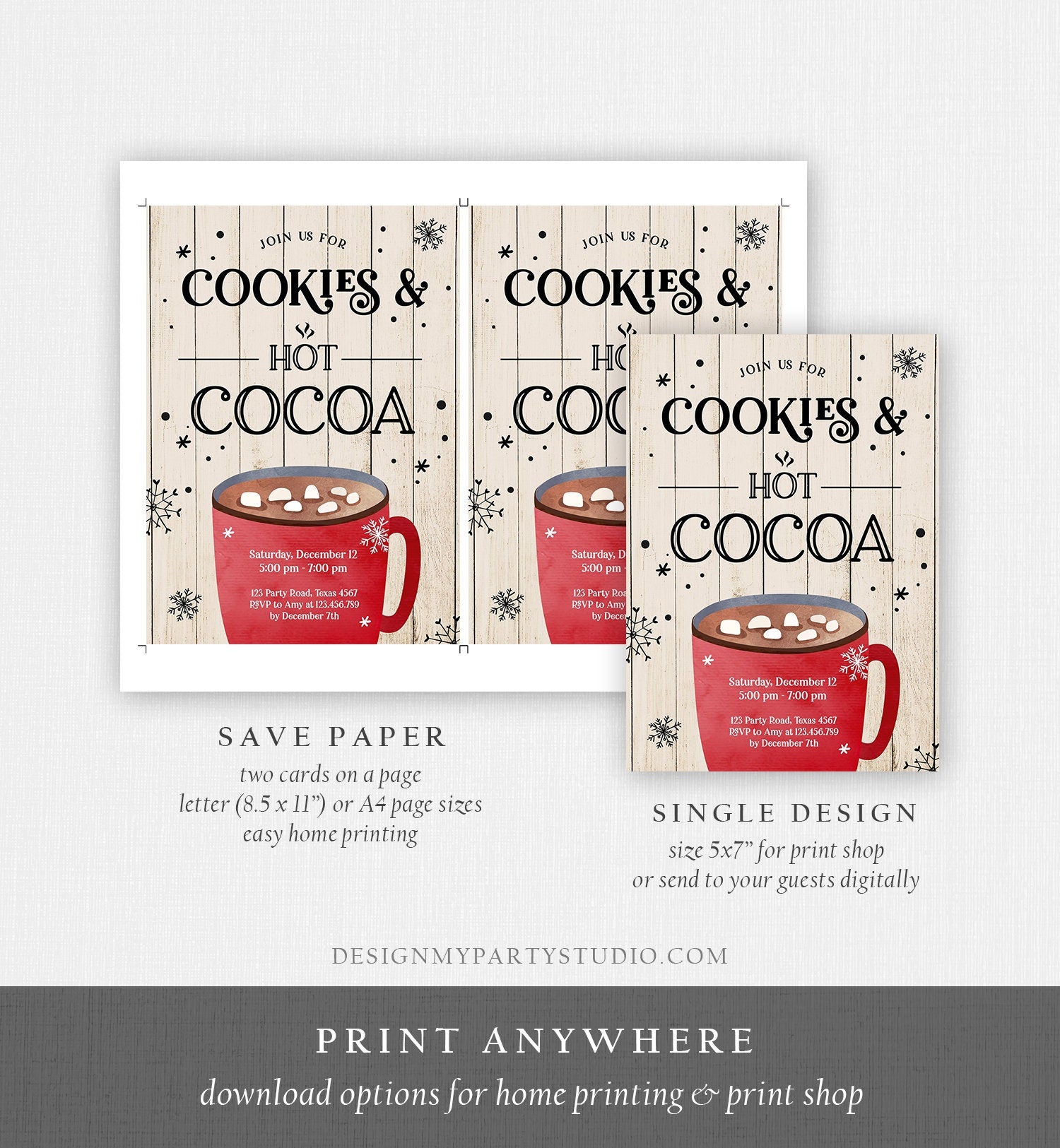 Editable Cookies and Cocoa Invitation Hot Cocoa Party Invitation Cookies and Milk Birthday Christmas Download Printable Template Corjl 0262